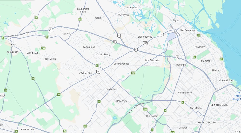 Mapa de la zona de cobertura: Malvinas Argentinas, José C. Paz, San Miguel, Don Torcuato, Grand Bourg, Los Polvorines, Tigre, San Fernando y alrededores